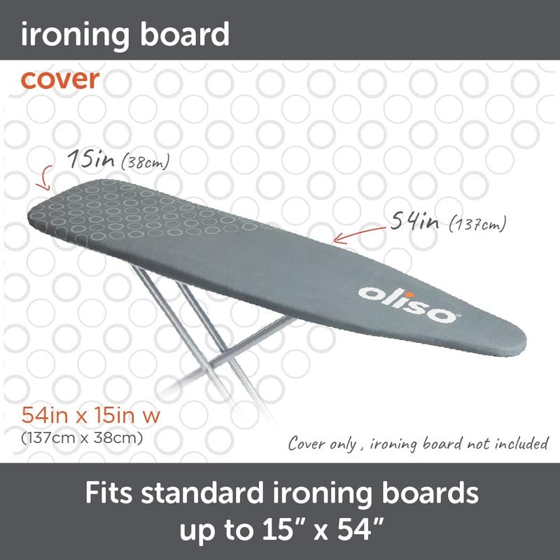 Oliso Ironing Board Cover – 100% Cotton with Professional Felt Pad, Fits Standard 54" x 15" Boards – Secure Fit with Wide Elastic Edge & Adjustable Straps – Grey - Image 2